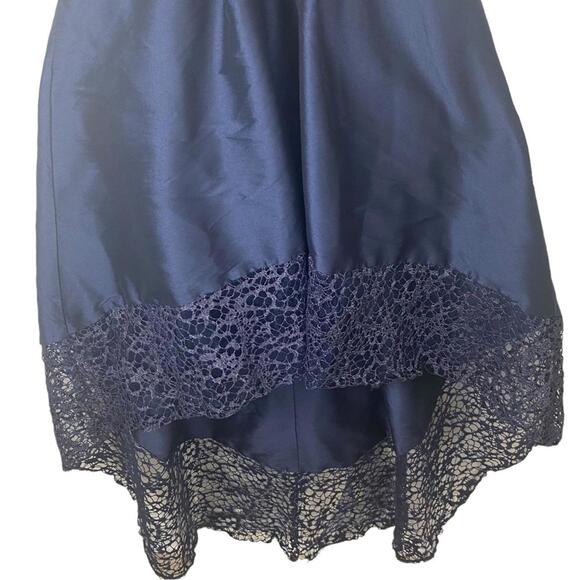 Monique Ihuiller high low gown dress navy blue elegant V neck lace detail US2 - Picture 8 of 15